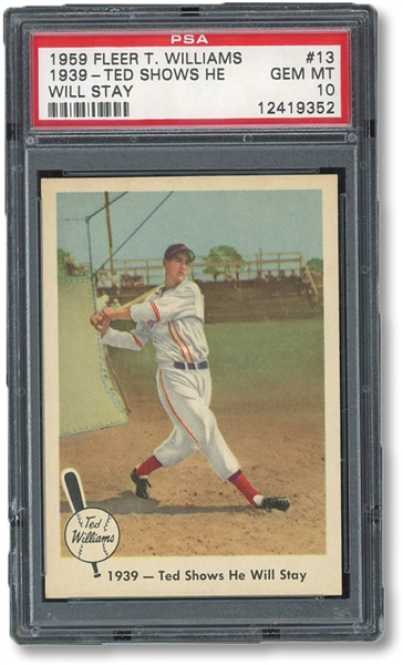 1959 FLEER #13 TED WILLIAMS 1939 TED SHOWS HE WILL STAY - PSA GEM MINT 10 - POP OF 4