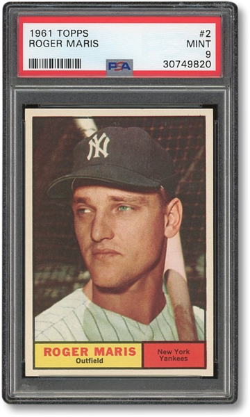 1961 TOPPS #2 ROGER MARIS - PSA MINT 9 - LOW POP ONLY ONE HIGHER!