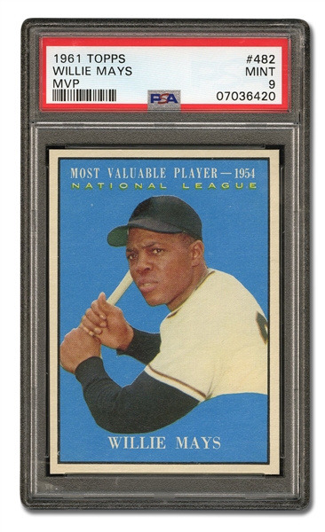 1961 TOPPS #482 WILLIE MAYS MVP - PSA MINT 9 - ONLY ONE GRADED HIGHER
