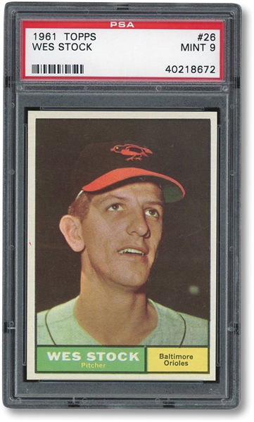 1961 TOPPS #26 WES STOCK - PSA MINT 9 -  ONLY ONE HIGHER!
