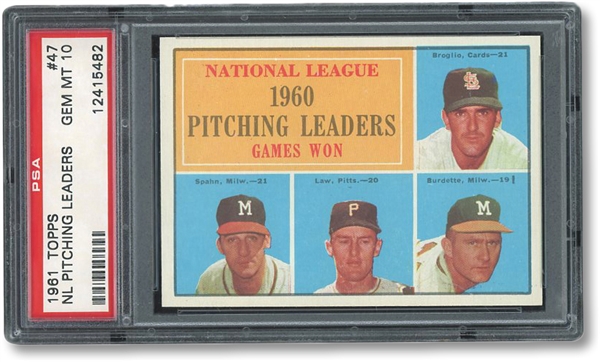 1961 TOPPS #47 NL PITCHING LEADERS - PSA GEM MINT 10 - POP OF 4