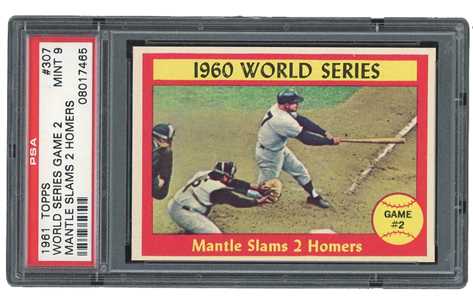 1961 TOPPS #307 WORLD SERIES GAME 2 "MANTLE SLAMS 2 HOMERS" - PSA MINT 9 - NONE GRADED HIGHER