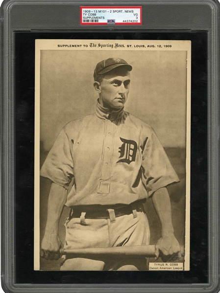 1909-13 M101-2 SPORTING NEWS SUPPLEMENTS TY COBB - PSA VG 3 - HIGHEST GRADED EXAMPLE OF ANY PLAYER 