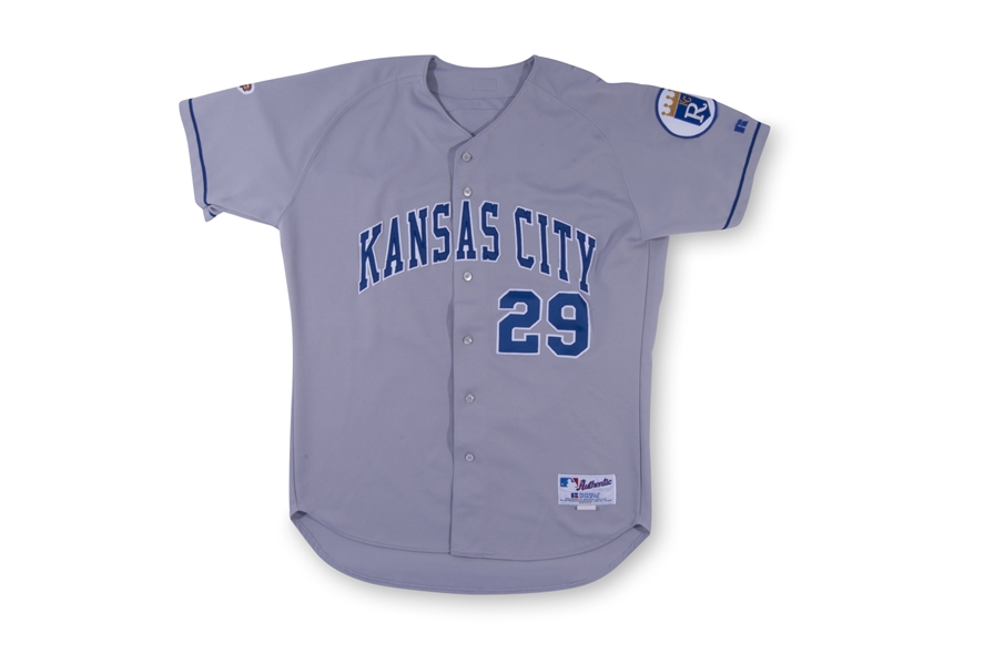 2000 MIKE SWEENEY KANSAS CITY ROYALS GAME WORN JERSEY WITH MLB 100TH ANNIVERSARY PATCH - IN 2000 SWEENEY WAS A.L. ALL-STAR