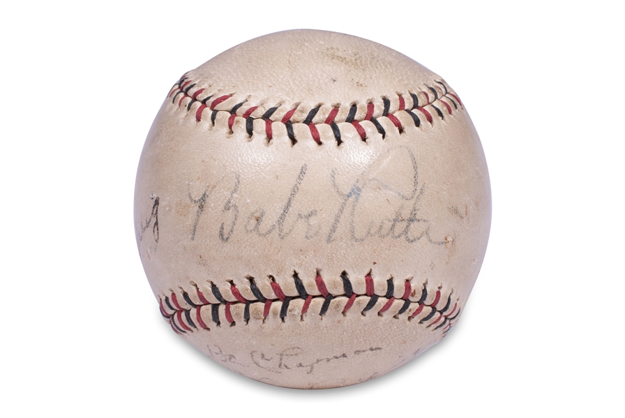 C. 1933 NEW YORK YANKEES TEAM SIGNED BASEBALL INCL. LOU GEHRIG AND BABE RUTH ON SWEET SPOT - BECKETT LOA