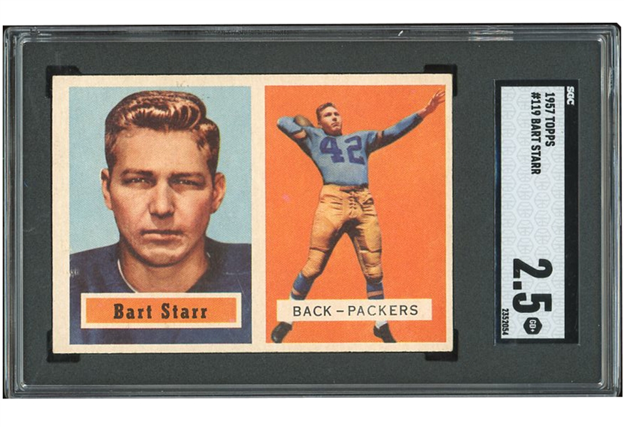 SHARP 1957 TOPPS #119 BART STARR GREEN BAY PACKERS ROOKIE FOOTBALL CARD - SGC 2.5 GD+