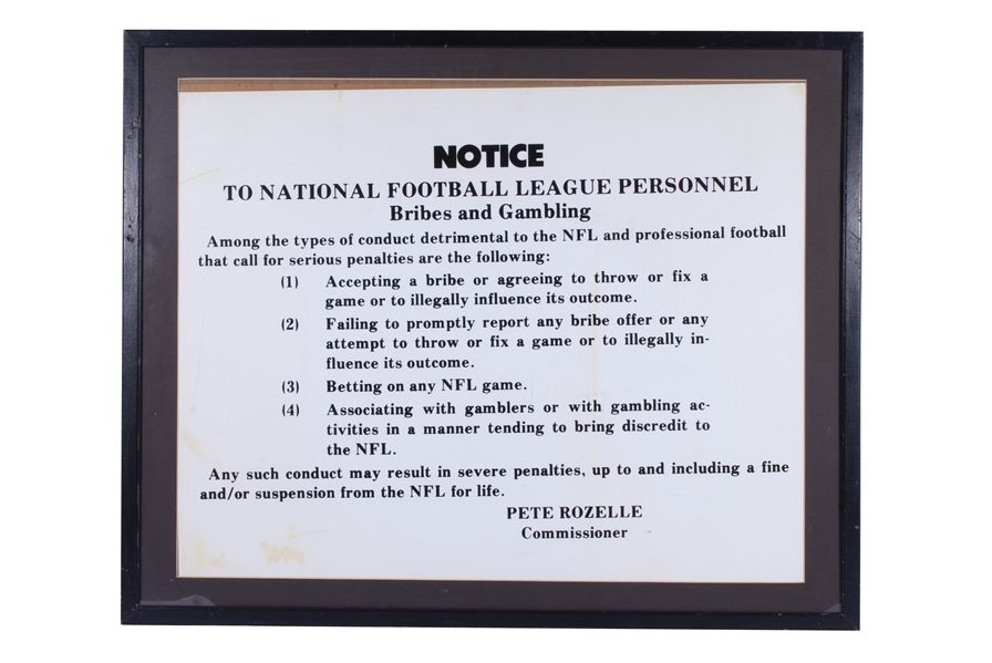 EARLY 1970S NFL "NO GAMBLING" OFFICIAL LOCKER ROOM SIGN - REDSKINS