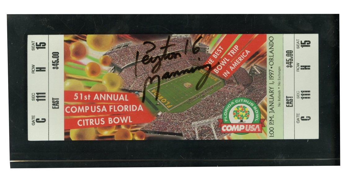 PAIR OF PEYTON MANNING U OF TENNESSEE AUTOGRAPHED COLLEGE TICKETS - 1/1/1997 CITRUS BOWL & 12/6/1997 SEC CHAMPIONSHIP - JSA COA FOR EACH & BECKETT LOA 