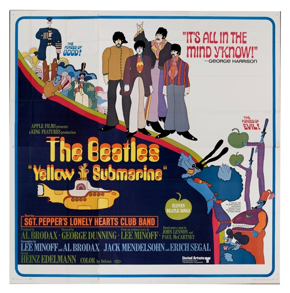 1968 BEATLES "YELLOW SUBMARINE" ORIGINAL MOVIE 6 SHEET BILLBOARD - FULL DISPLAY 81" X 81" - 68/310