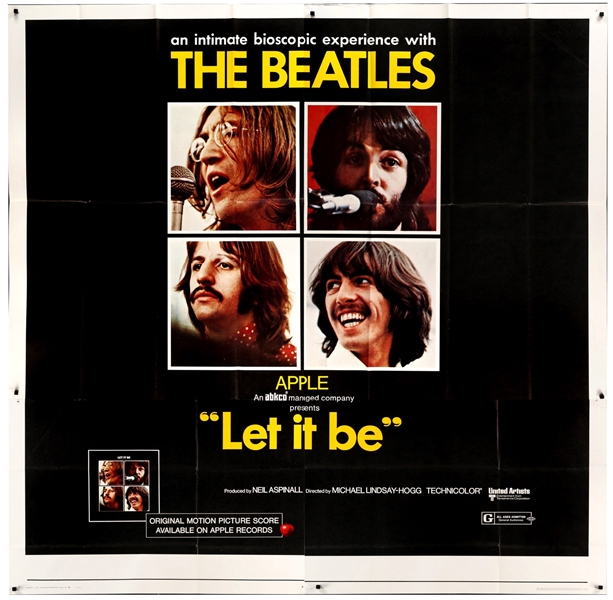 1970 BEATLES "LET IT BE" ORIGINAL MOVIE 6 SHEET BILLBOARD - FULL DISPLAY 79" X 78" - 70/169