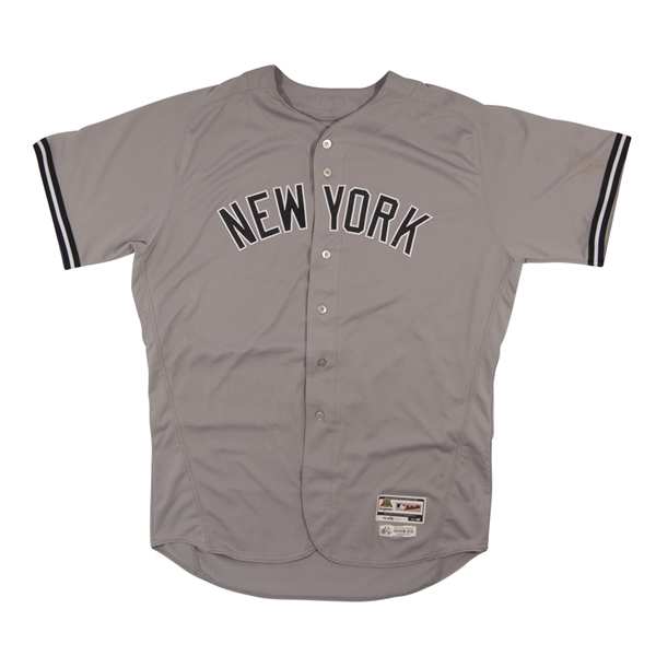 4/26/2017 AARON JUDGE GAME WORN, SIGNED AND INSCRIBED NEW YORK YANKEES ROAD JERSEY - FIRST HOME RUN AT FENWAY VS. BOSTON (FANATICS & MLB AUTH.)