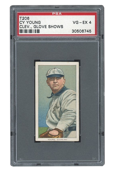 1909-11 T206 OLD MILL CY YOUNG CLEV., GLOVE SHOWS - PSA - VG-EX 4