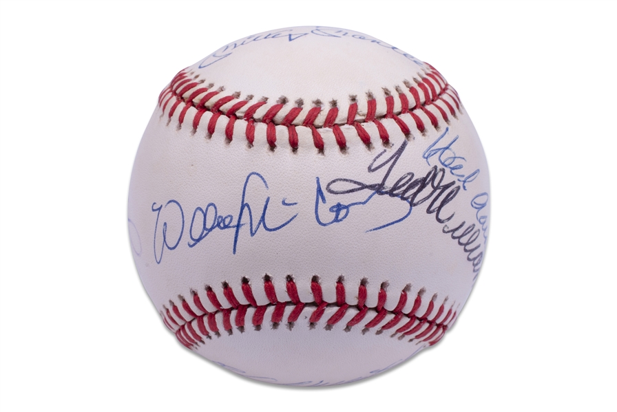 500 HOME RUN CLUB MULTI-SIGNED OAL (BROWN) BASEBALL WITH 11 SIGNATURES - PSA/DNA LOA