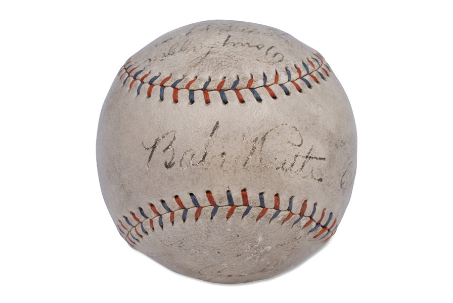 1930 NEW YORK YANKEES PARTIAL TEAM SIGNED BABE RUTH HOME RUN SPECIAL BASEBALL WITH RUTH, GEHRIG, COMBS, LAZZERI & MORE - PSA/DNA LOA