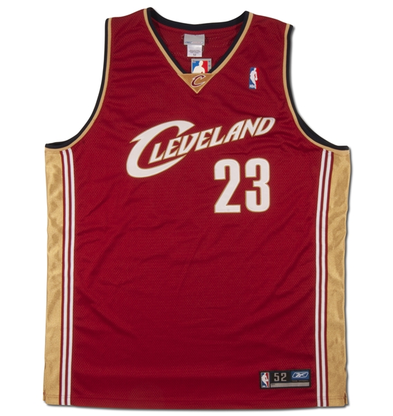 LEBRON JAMES AUTOGRAPHED (ROOKIE ERA) CLEVELAND CAVALIERS COMMEMORATIVE ROAD JERSEY - 2003 OVERALL #1 DRAFT PICK LIMITED EDITION 4/23 (UDA)