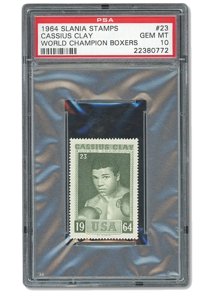 1964 SLANIA STAMPS WORLD CHAMPION BOXERS #23 CASSIUS CLAY - PSA GEM MINT 10