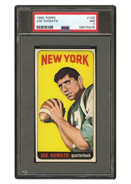 1965 TOPPS #122 JOE NAMATH NEW YORK JETS ROOKIE CARD - PSA NM 7