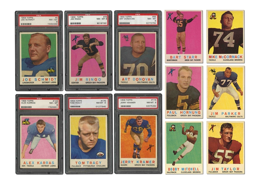 1959 TOPPS FOOTBALL NEAR COMPLETE & PARTIALLY GRADED SET (174/176) - 61 GRADED NM-MT 8 OR HIGHER