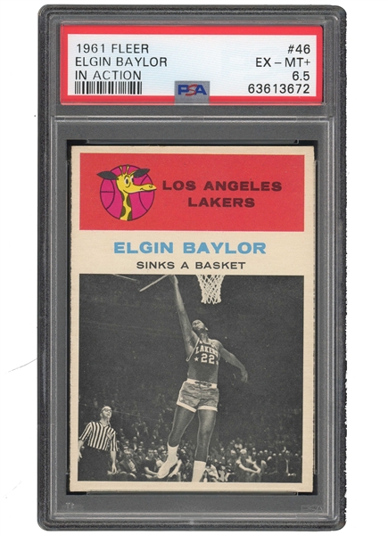 1961 FLEER #46 ELGIN BAYLOR IN ACTION - PSA EX-MT+ 6.5