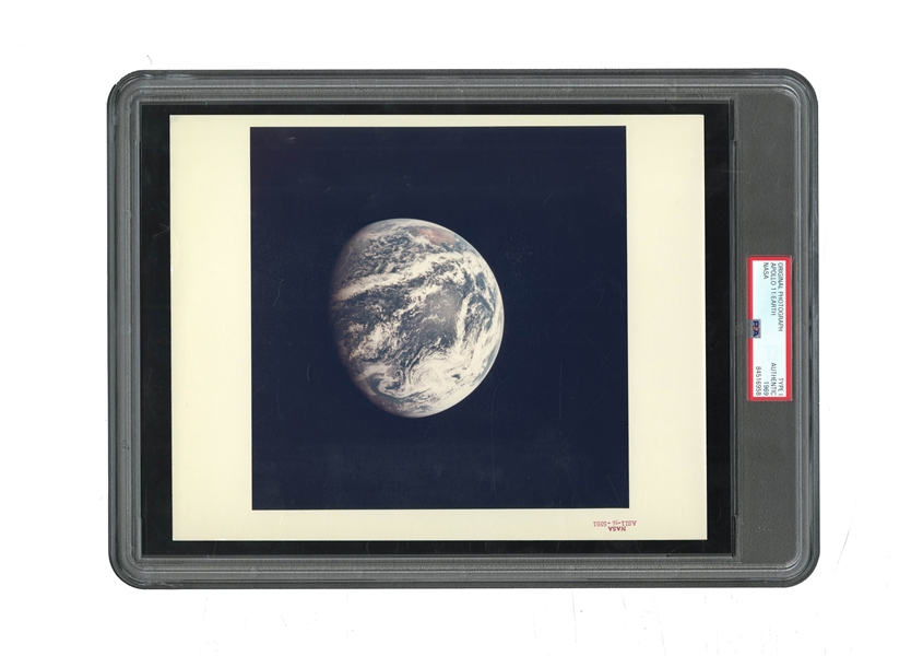 IMPRESSIVE 1969 NASA APOLLO 11 RED NUMBER A ORIGINAL PHOTOGRAPH - SHOT OF EARTH FROM THE HISTORIC FIRST MISSION TO THE MOON! - PSA/DNA TYPE I