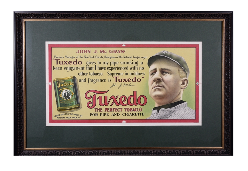 CIRCA 1910 JOHN MCGRAW TUXEDO TOBACCO TROLLEY CAR PROOF ADVERTISING SIGN - ONLY KNOWN EXAMPLE! - EX HALPER COLLECTION