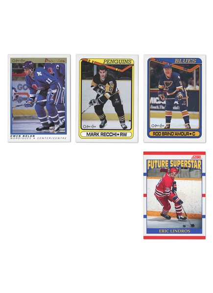 GROUP OF (4) 1990 HOCKEY ROOKIES - O-PEE-CHEE #86 NOLAN, #280 RECCHI, #332 BRINDAMOUR; SCORE #440 ERIC LINDROS - PRESENT AS EX TO NM (CANADA 150)