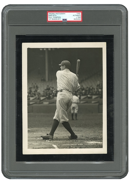 1920 BABE RUTH "HOME RUN SWING" (1ST SEASON WITH YANKEES) ORIGINAL PHOTOGRAPH BY PAUL THOMPSON - PSA/DNA TYPE I