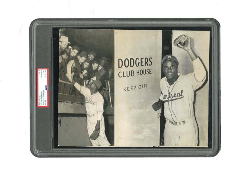 APRIL 10, 1947 JACKIE ROBINSON AP COMPOSITE PHOTOGRAPH FROM DAY OF HIS  OFFICIAL MLB PROMOTION BY BROOKLYN DODGERS - PSA/DNA TYPE III