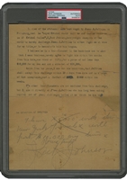 C. 1909-10 JACK JOHNSON SIGNED LETTER CHALLENGING JAMES JEFFRIES TO FAMOUS JULY 4, 1910 WORLD HEAVYWEIGHT CHAMPIONSHIP (ORIGINAL "FIGHT OF THE CENTURY") - STANLEY WESTON COLLECTION, PSA/DNA  AUTH.