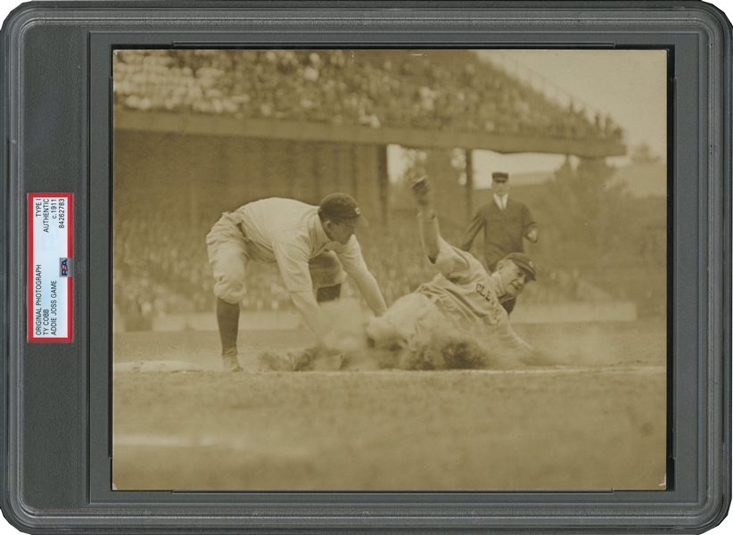 HISTORIC JULY 24, 1911 TY COBB ORIGINAL PHOTOGRAPH (ONE OF HIS RAREST) WEARING CLEVELAND NAPS UNIFORM AT THE FIRST UNOFFICIAL ALL-STAR GAME EVER PLAYED - PSA/DNA TYPE I