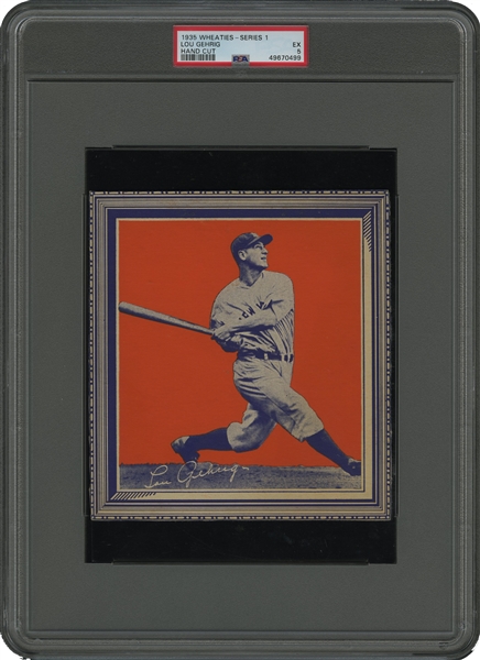 1935 LOU GEHRIG WHEATIES SERIES 1 HAND CUT - PSA EX 5 - HIGHEST GRADED CARD OF ALL PLAYERS AND ALL THE SERIES PRODUCED! - 1935-1938 WHEATIES SERIES 1-14