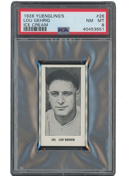 1928 YUENGLINGS ICE CREAM #26 LOU GEHRIG - PSA NM-MT 8 (HIGHEST GRADED, POP 5)