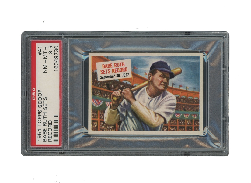 1954 TOPPS SCOOP #41 BABE RUTH SETS RECORD [60 HR] - PSA NM-MT+ 8.5 (ONLY ONE HIGHER)