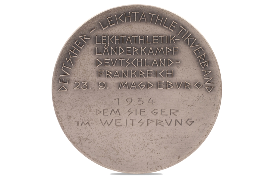 9/23/1934 Germany vs. France International Dual Meet (Magdeburg) First Place Winners Medal for Long Jump Awarded to Luz Long