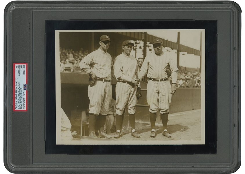 Iconic 1927 Babe Ruth, Lou Gehrig, and Tony Lazzeri "Murderers Row" Original Photograph - PSA/DNA Type 1