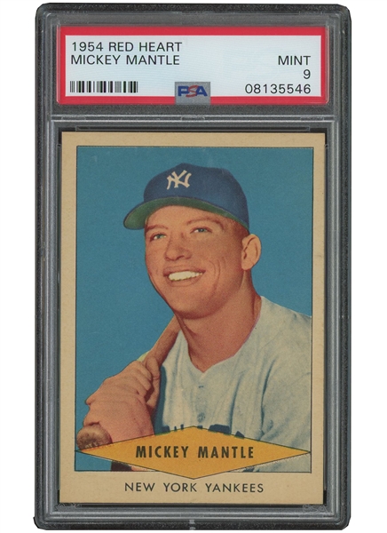 1954 Red Heart Mickey Mantle - PSA MINT 9 - Only Two Graded Higher!