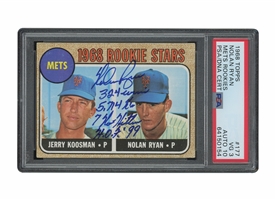 Nolan Ryan Signed & Inscribed 1968 Topps #177 Ryan/Koosman (Mets Rookies) - PSA VG 3, PSA/DNA 10 Auto.