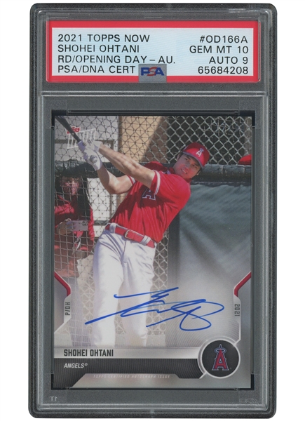 2021 Topps Now "Road to Opening Day" #OD166A Shohei Ohtani Autograph - PSA GEM MINT 10, PSA/DNA 9 Auto.