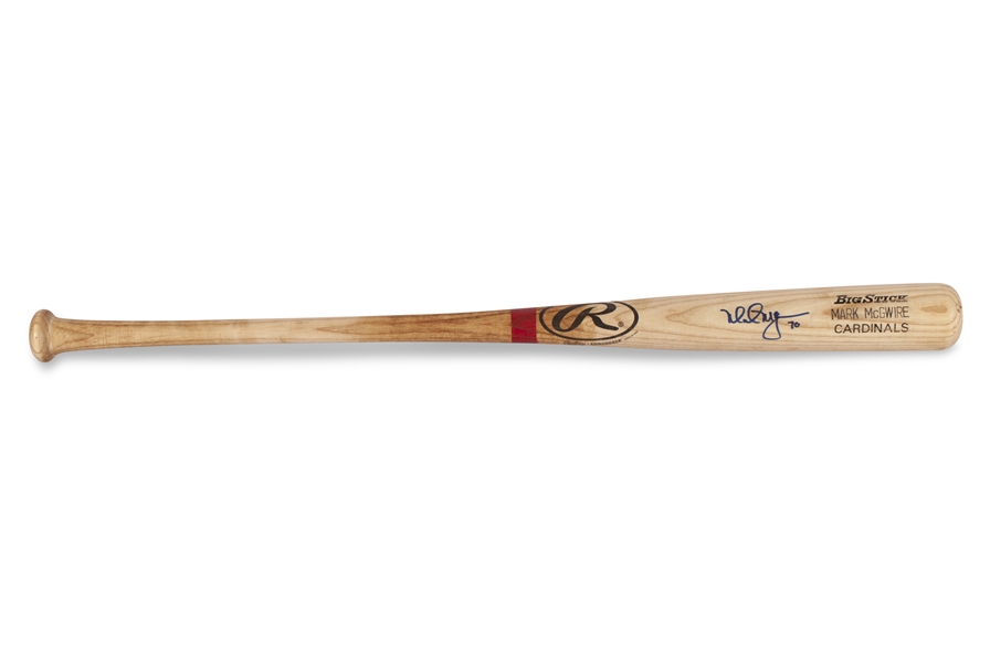 1998 Mark McGwire Signed & "70" Inscribed Rawlings Pro Model Mac 25 Game Ready Bat (Issued during 70-HR Season) - PSA/DNA Taube, Beckett & Tony LaRussa LOAs