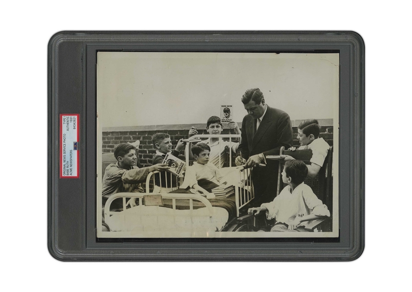 1931 Babe Ruth Signing Autographs for Infirmed Boys Original Photograph - PSA/DNA Type 1