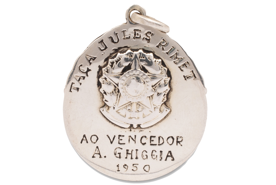 1950 FIFA World Cup Champions Jules Rimet Cup Medal Awarded to Uruguays Alcides Ghiggia - Scored Game-Winning Goal in WC Final!