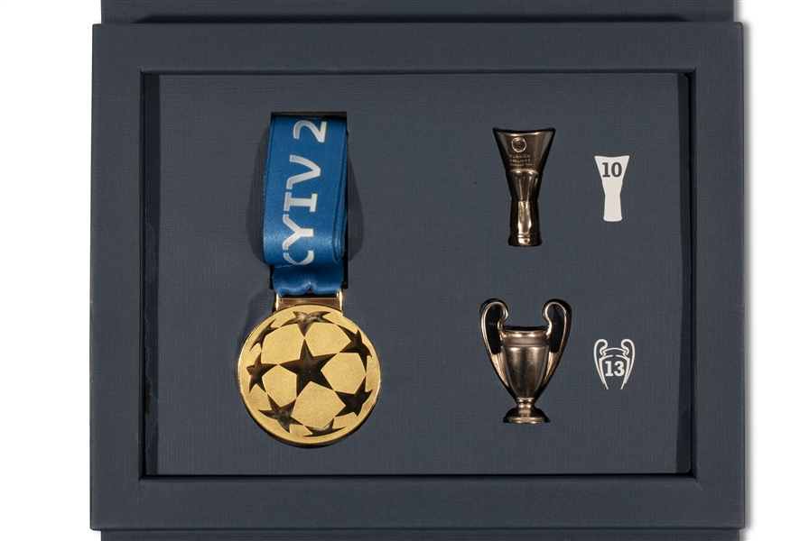 2017-18 Real Madrid UEFA Champions League and EuroLeague Winners Medal & Trophy Replica Set in Original Presentation Box