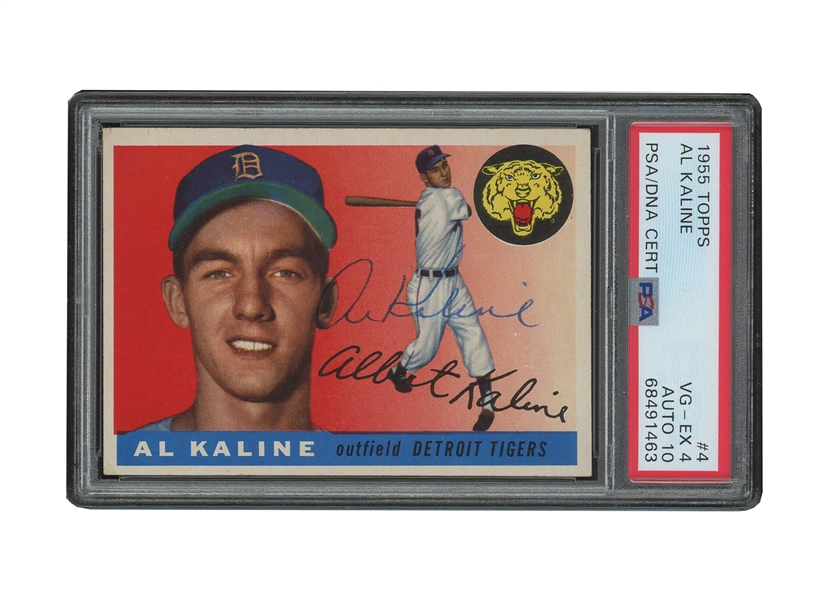1955 Topps #4 Al Kaline Perfectly Signed Card - PSA VG-EX 4, PSA/DNA 10 Auto.