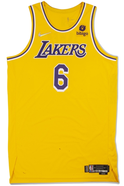 Historical Oct. 19, 2021 LeBron James Los Angeles Lakers Opening Night #6 Debut Home Jersey Photomatched to 1st & 2nd Half - LeBrons First Time Wearing #6 as a Laker!