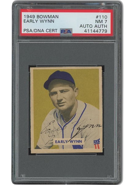 1949 Bowman #110 Early Wynn Autographed Rookie - PSA NM 7, PSA/DNA Auth.