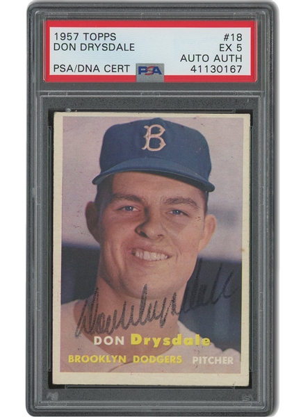 1957 Topps #18 Don Drysdale Autographed Rookie - PSA EX 5, PSA/DNA Auth.