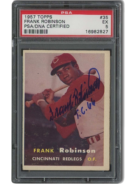 1957 Topps #35 Frank Robinson Autographed Rookie - PSA EX 5, PSA/DNA Auth.