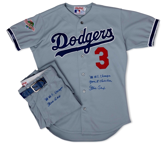 Steve Saxs 1988 Los Angeles Dodgers World Series Game Worn, Signed & Inscribed Road Uniform (Clinched in Oakland) – Sax Collection, PSA/DNA LOAs