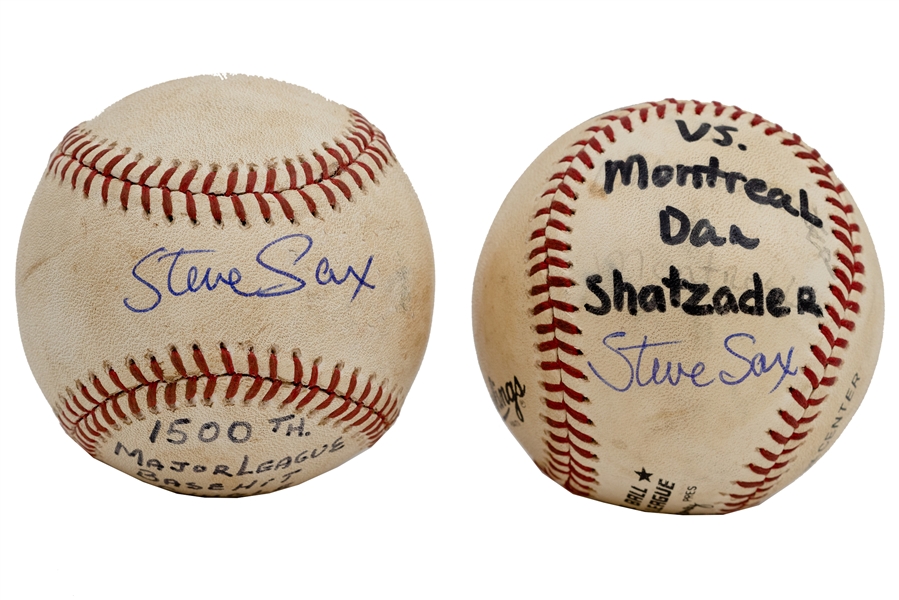 Steve Saxs Signed Pair of 500th and 1,500th Career Hit Baseballs – Sax Collection, PSA/DNA COAs