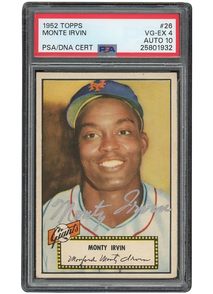 1952 Topps #26 Monte Irvin Autographed in Bold Silver – PSA VG-EX 4, PSA/DNA 10 Auto.